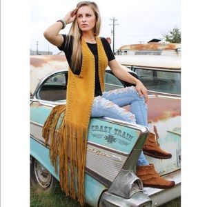 Crazy Train mustard colored studded duster